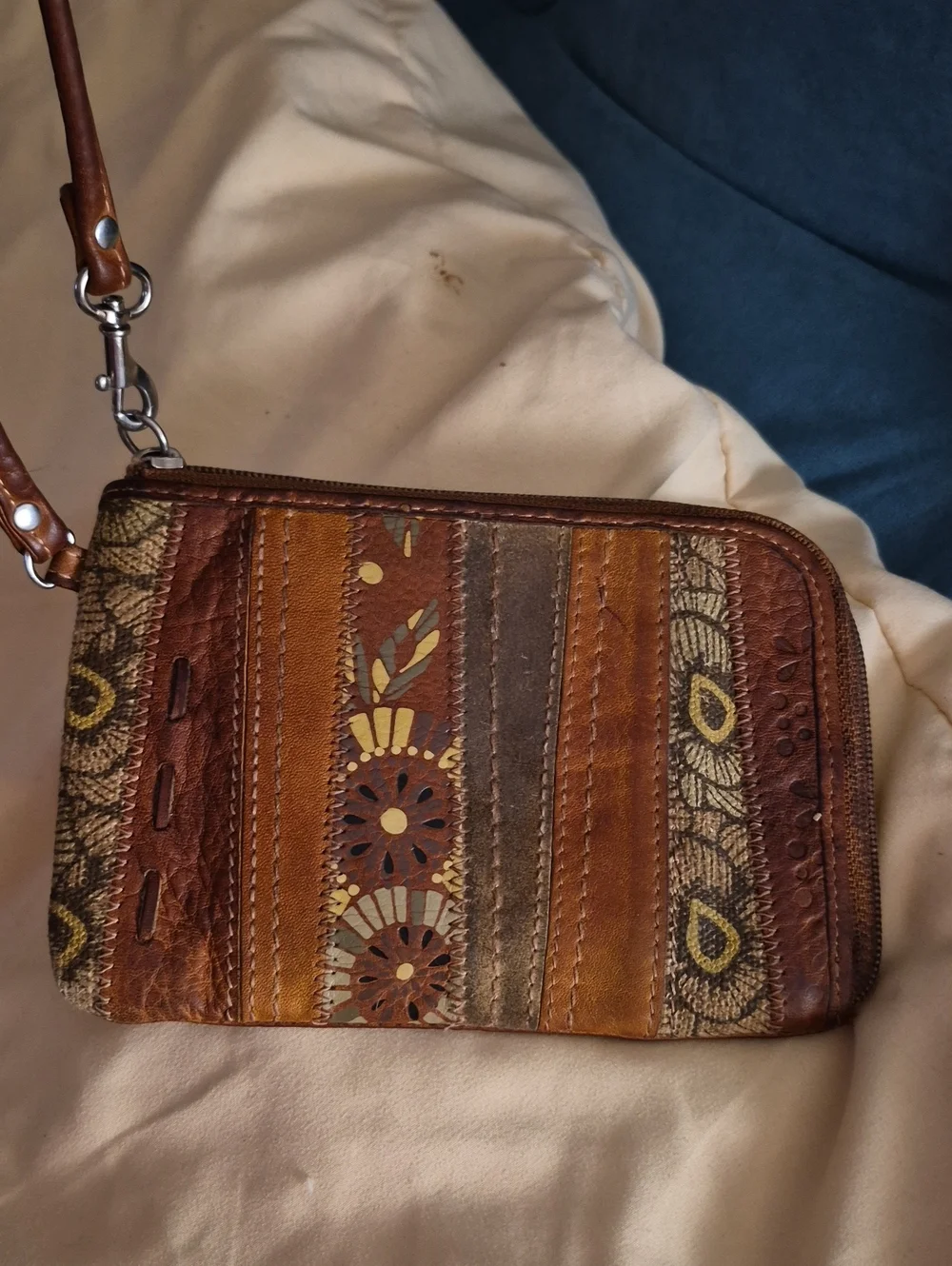 Vintage Fossil Boho Leather Wristlet Wallet Pouch